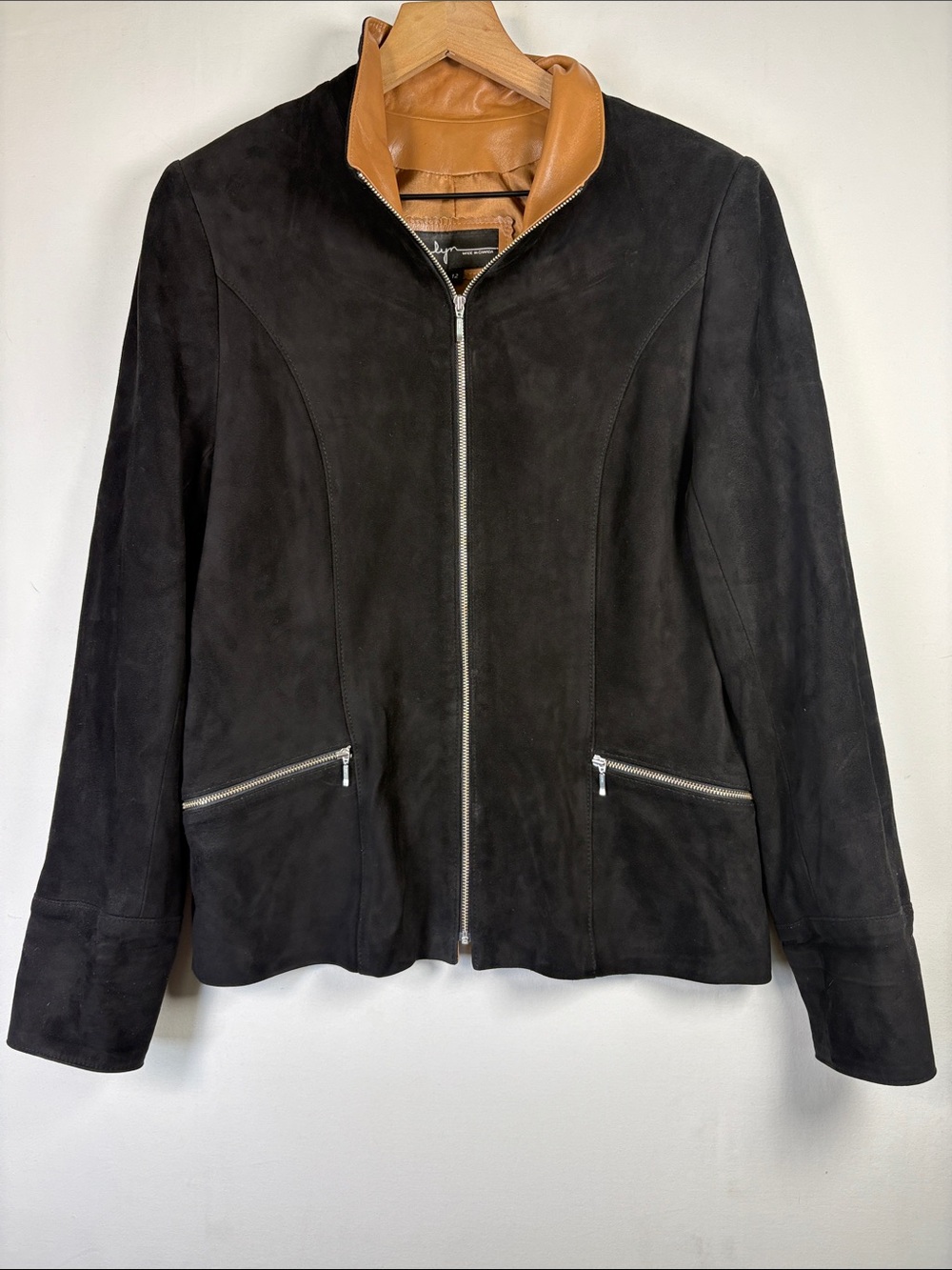 LYN CANADA Leather Katie Suede Black Zipper Jacket size 12